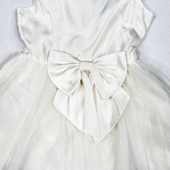 Zunie Girls' Fit & Flare Sleeveless Off-White Satin Bow Tule Party Dress Size 6 - Picture 4 of 7